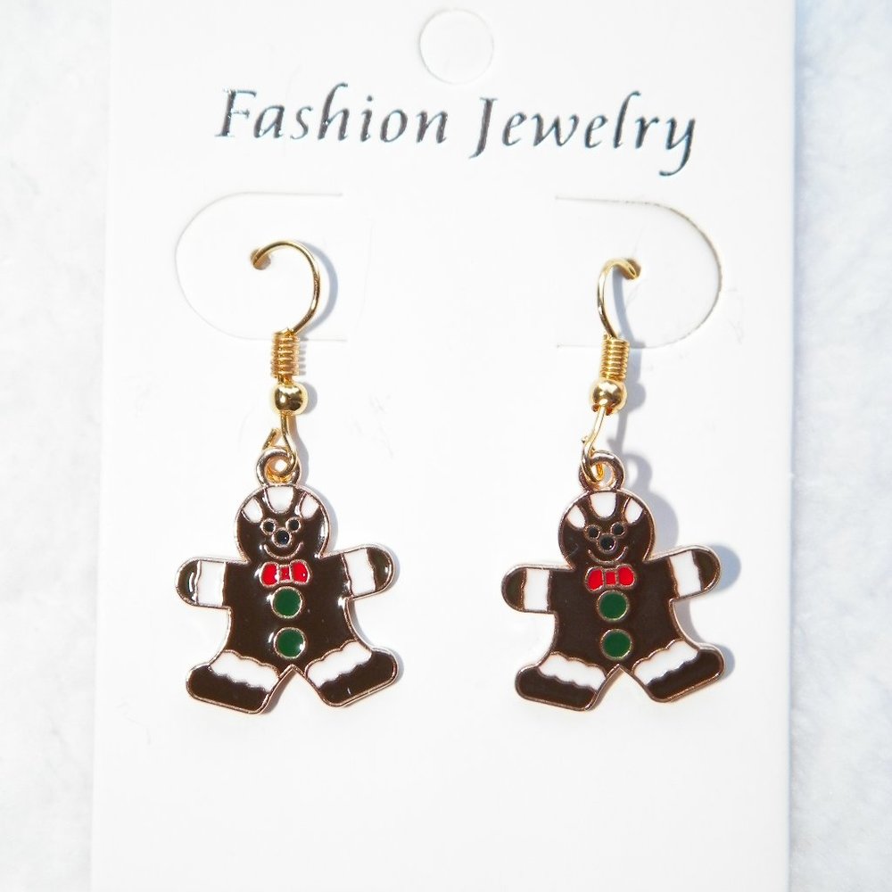 Gingerbread Man Earrings Drop Dangling - Picture 1 of 3